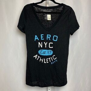 NWT Aeropostale Womenʻs Logo Black Soot V-Neck Short Sleeve Tee X-Large